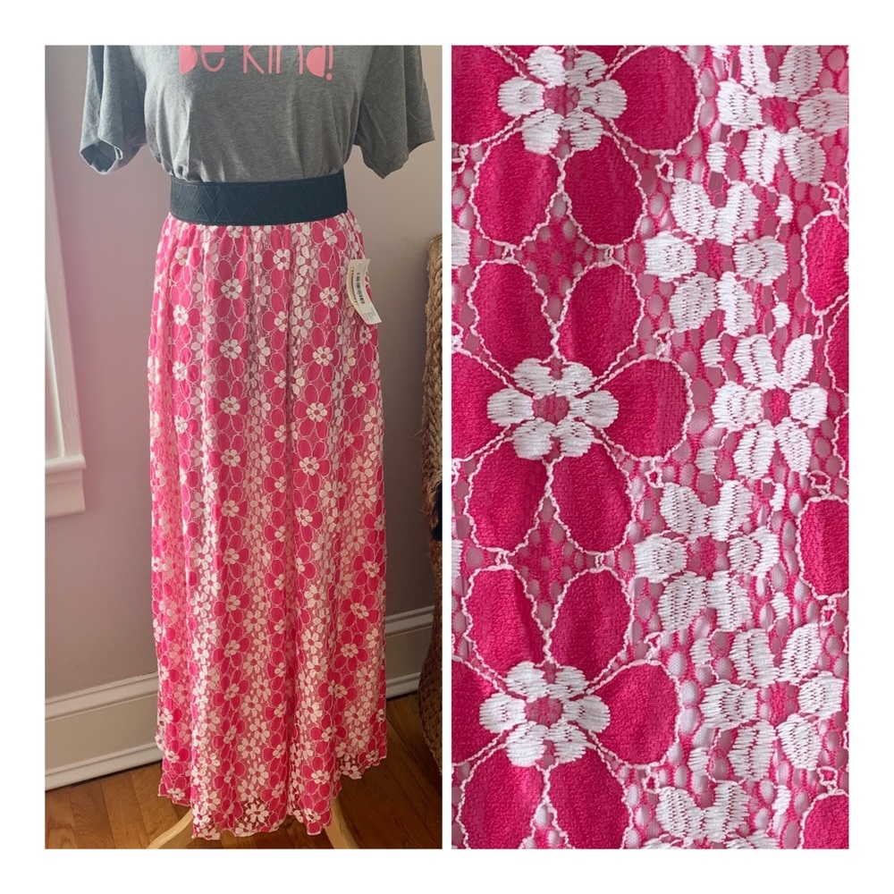 LuLaRoe Medium Pink Lace Lucy Maxi skirt - new!
